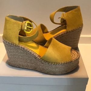 Marc Fisher Espadrille Wedge Yellow worn once